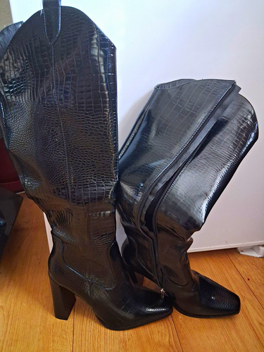 Black faux leather croc - leather,