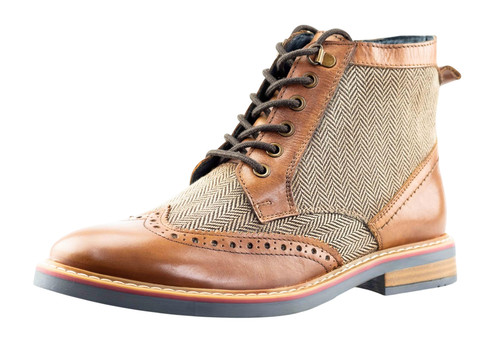 Mens brown leather herringbone - brown,