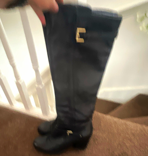 Women black leather knee - black,