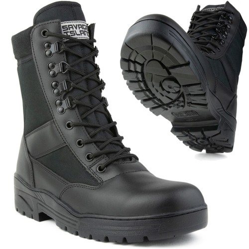 Black leather army combat - black,