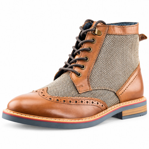 Mens brown leather herringbone - mens,