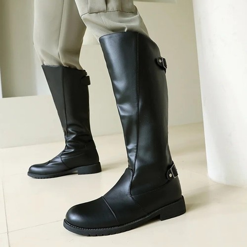 Mens black leather knee - knee, high